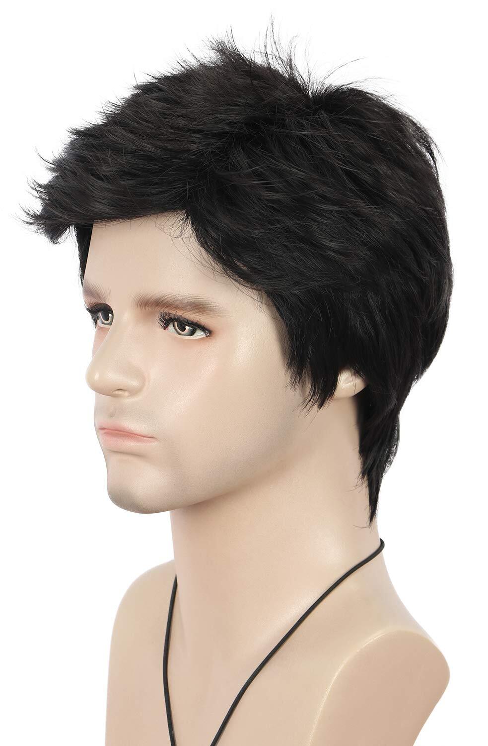 Men Short Straight Black Wig Natural Hair Party Wig