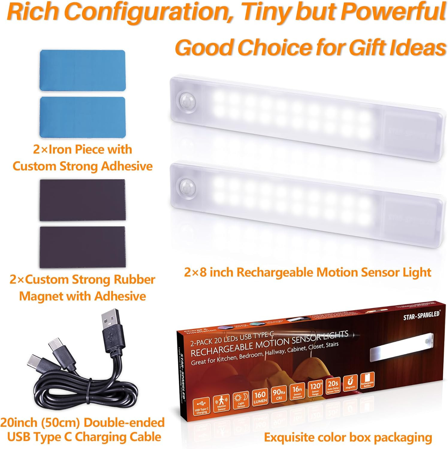 STAR-SPANGLED under Cabinet Lighting Rechargeable, 8 Inch Motion Sensor Lights I