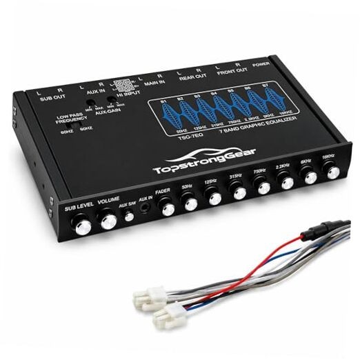 TSG7EQ 7-Band Car Audio Graphic Equalizer with Front 3.5mm Aux Input, High