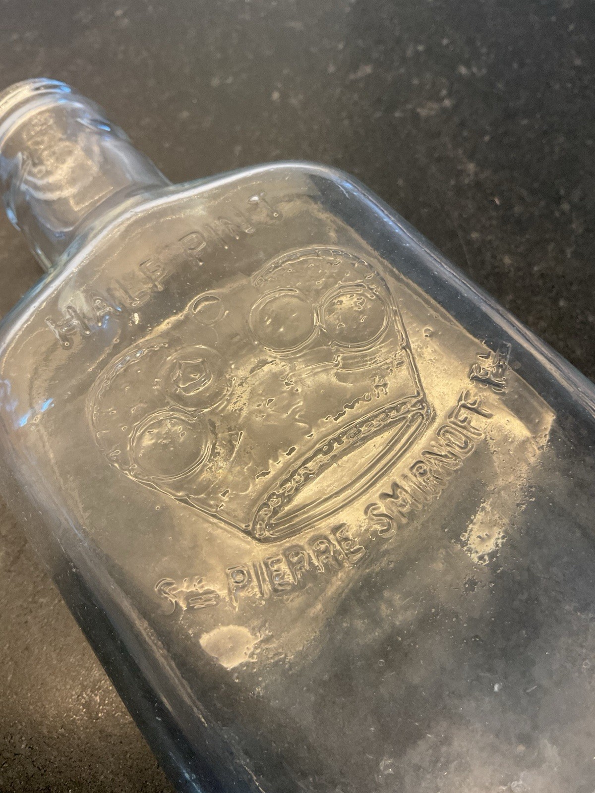 Vintage St. Pierre Smirnoff Half-Pint Liquor Bottle With Embossed Crown
