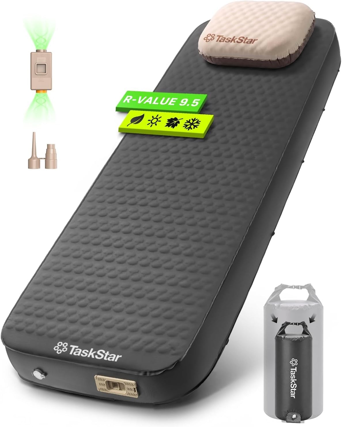 TaskStar 4" Self Inflating Sleeping Pad for Camping with 80''x30''x4'', Black