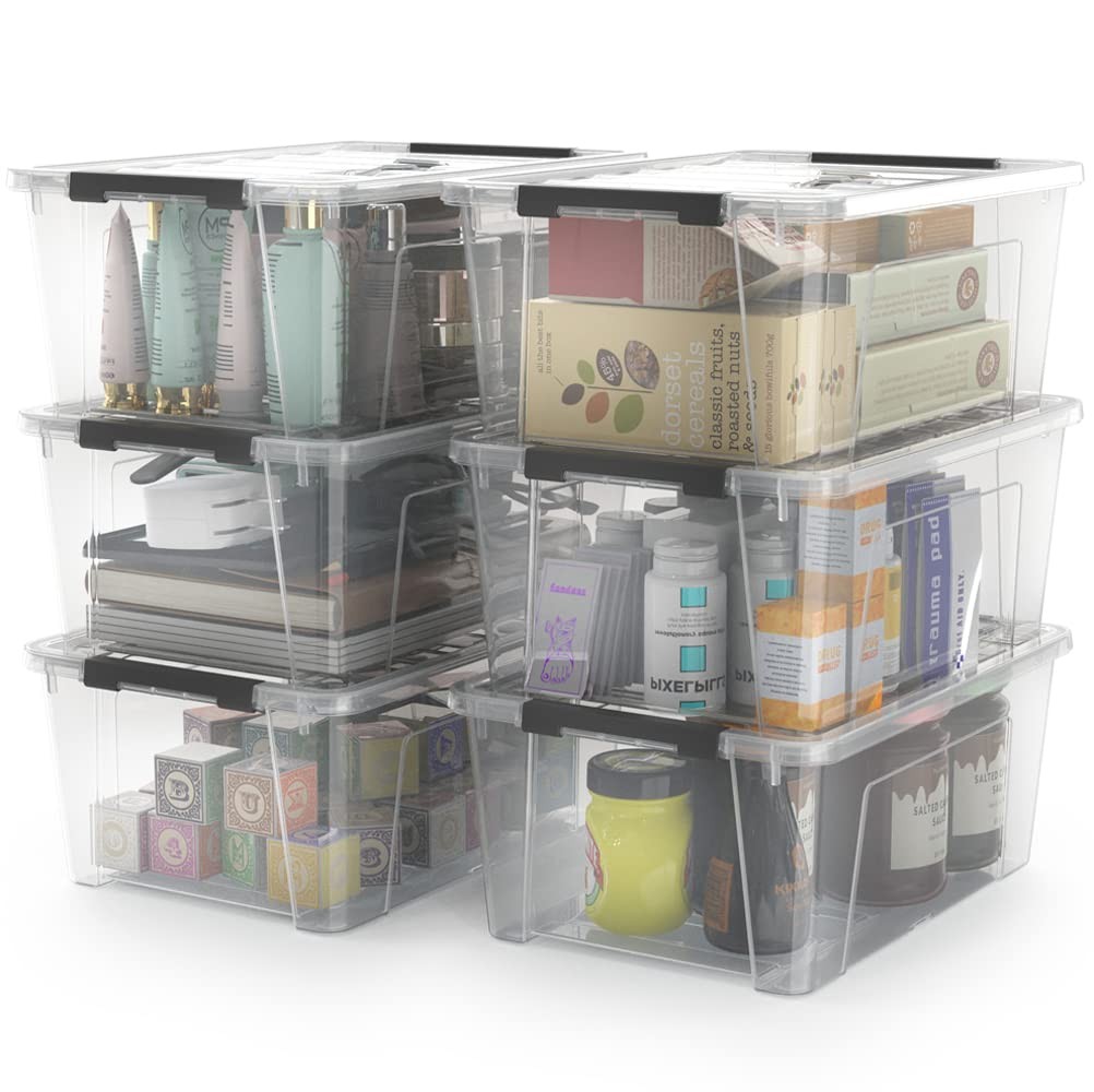 Clear Storage Latch Bins, 6-Pack Storage Organizer Box with Handle and Lids, ...