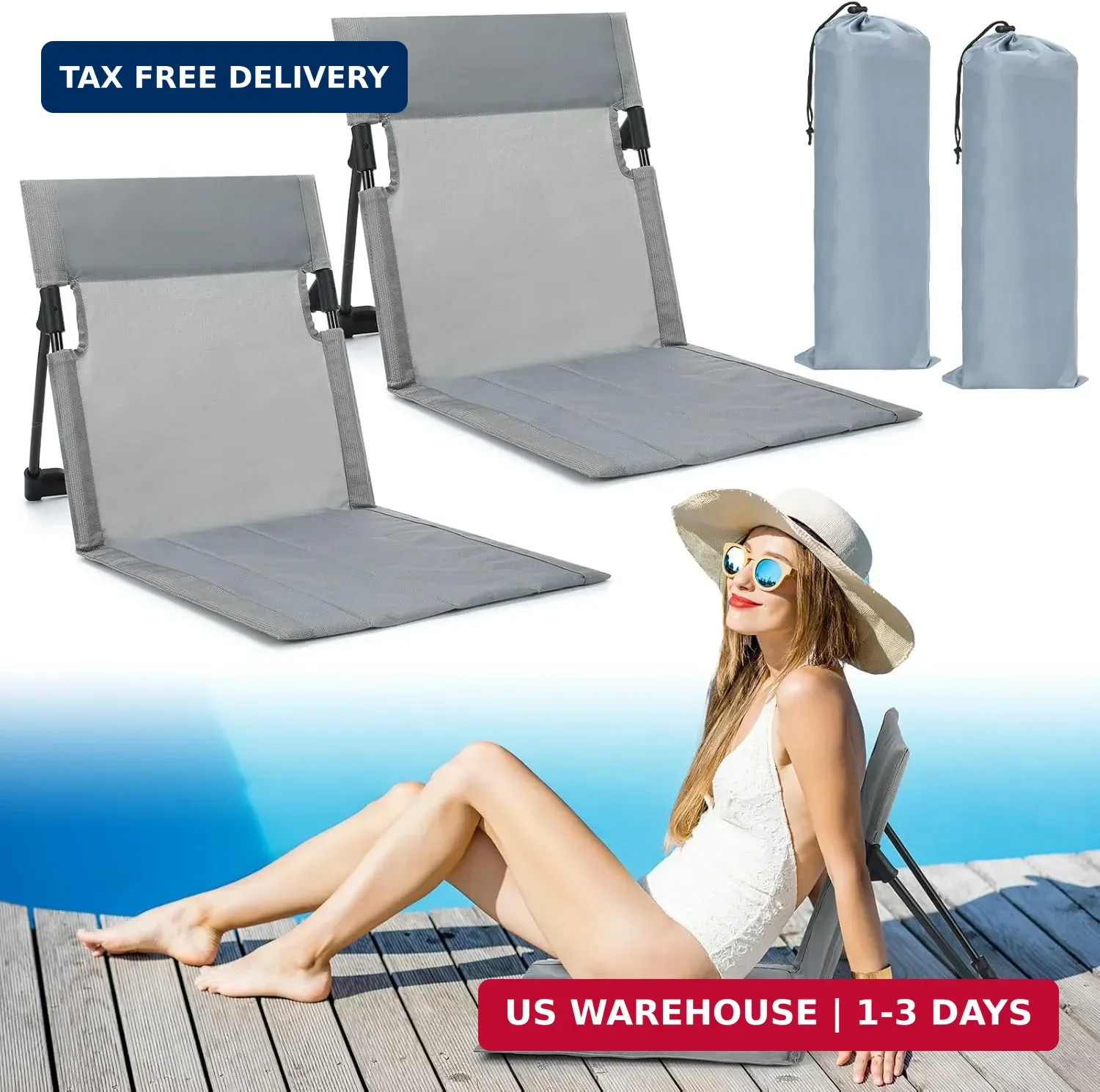 Karenhi 2 Pcs Foldable Poolside Chairs Portable Beach Chair ​Folding Poolside Ch