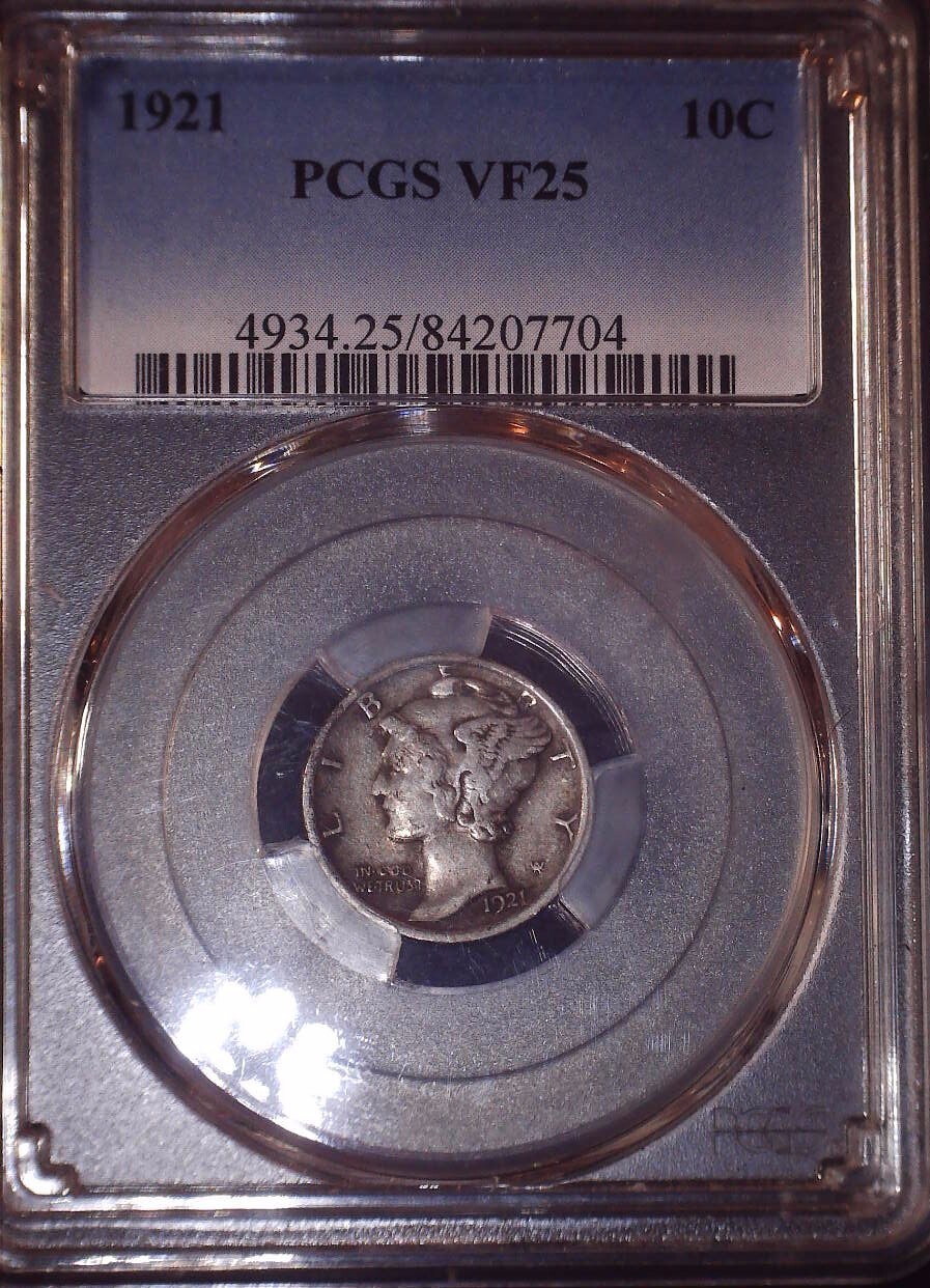 1921  Mercury Dime, PCGS, VF25, Key Date, Issue Free