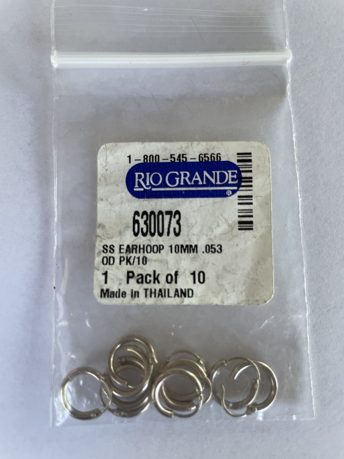 Sterling Silver Earhoops 10mm; PK/10; 2 g total weight