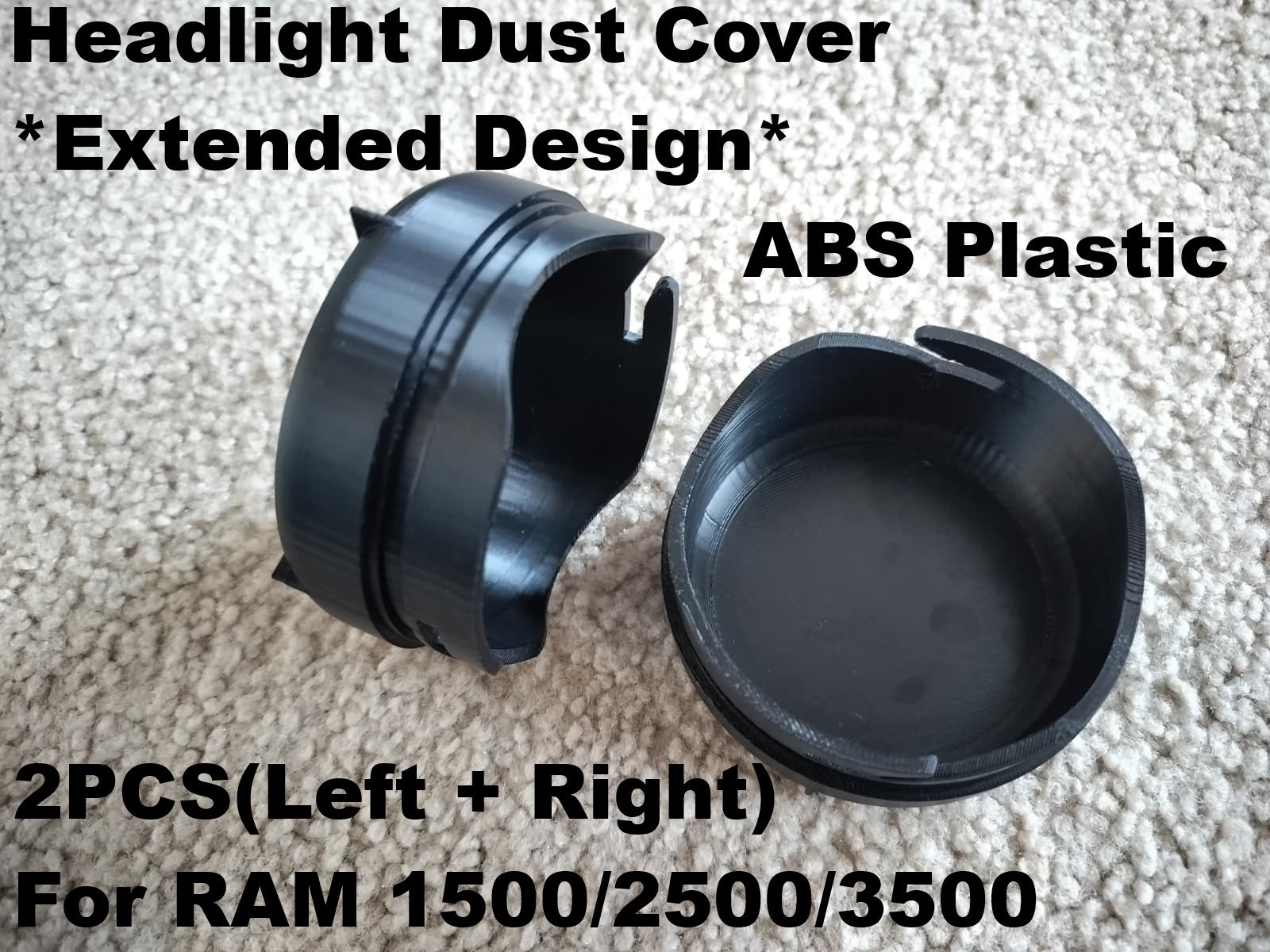 For 2012-2018 Ram 1500 2500 3500 Pair Headlight Extended Dust Cover Sealed Cap