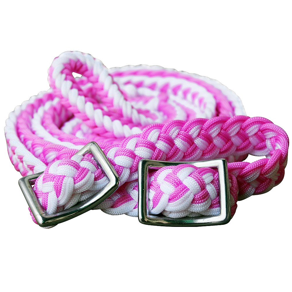 C-A119 1" X 8Ft Hilason Braided Poly Barrel Horse Racing Reins Flat Grip Knots