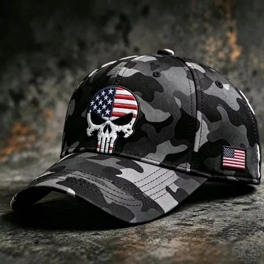 American Flag Skull Camo Baseball Cap EST 1776 USA Patriotic Embroidery Dad Hat