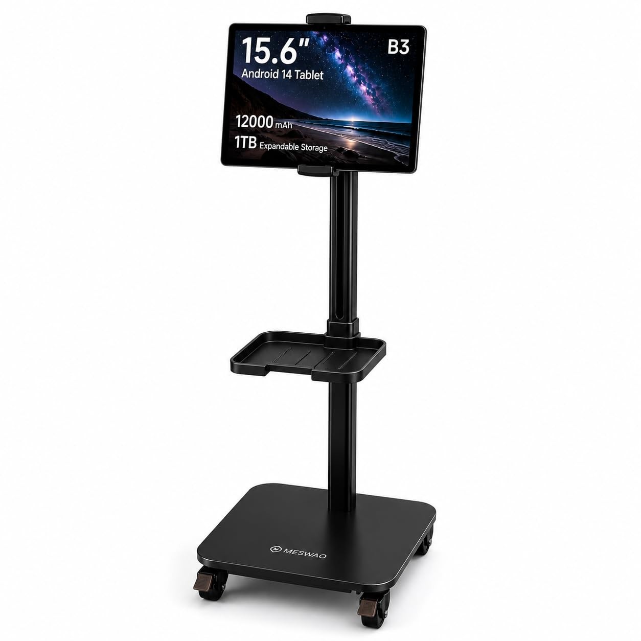 MESWAO Tablet Floor Stand for 15.6 Inch Tablet, Vertical Straight Rolling Tab...
