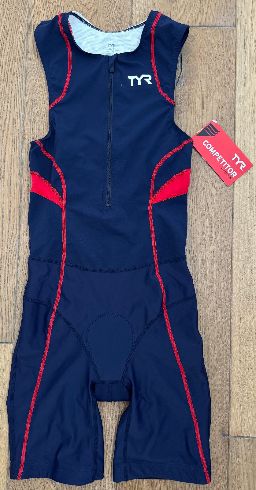 TYR COMPETITOR Men's XS Navy Blue Red Tri Short John Bike AMP Pad USA Made New