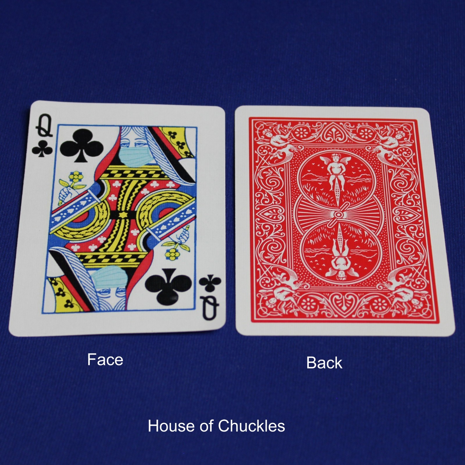 Covid Masked Queen of Clubs, Bicycle Printed Gaff Card, Red