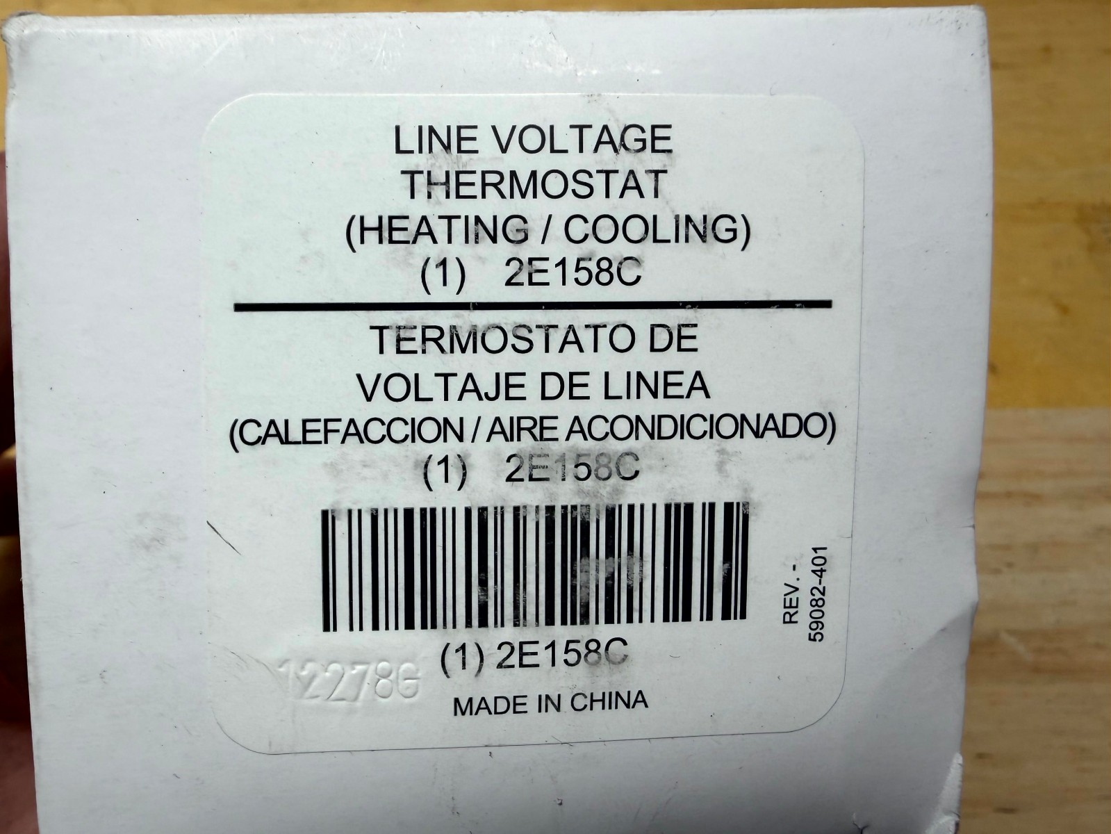 Line Voltage Thermostat 2E158C Heating Cooling 120/240V New