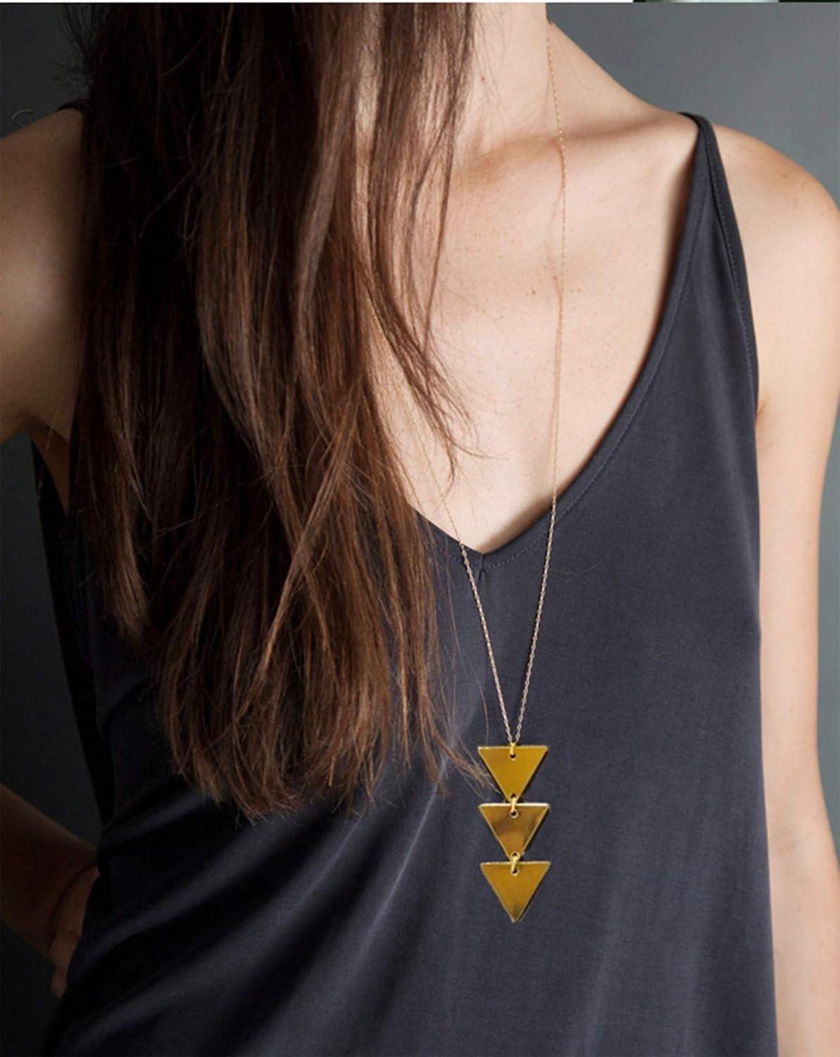 10Pcs Long Pendant Necklace Simple Moon Bar Three Triangle Tassel Lock Sweater Y