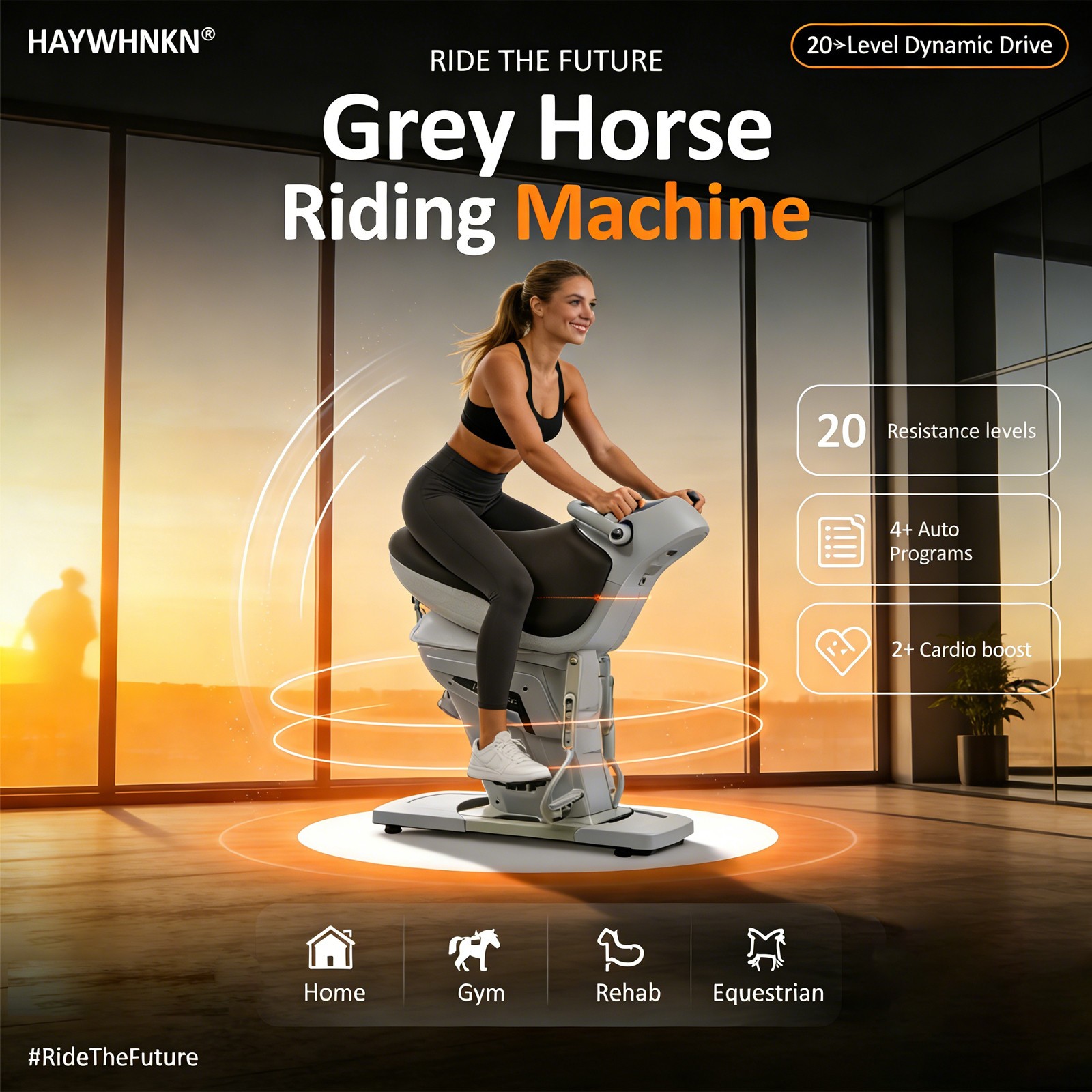 Electric Riding Machine Gray Home Gym Horseback Simulator Comfort Saddle Seat