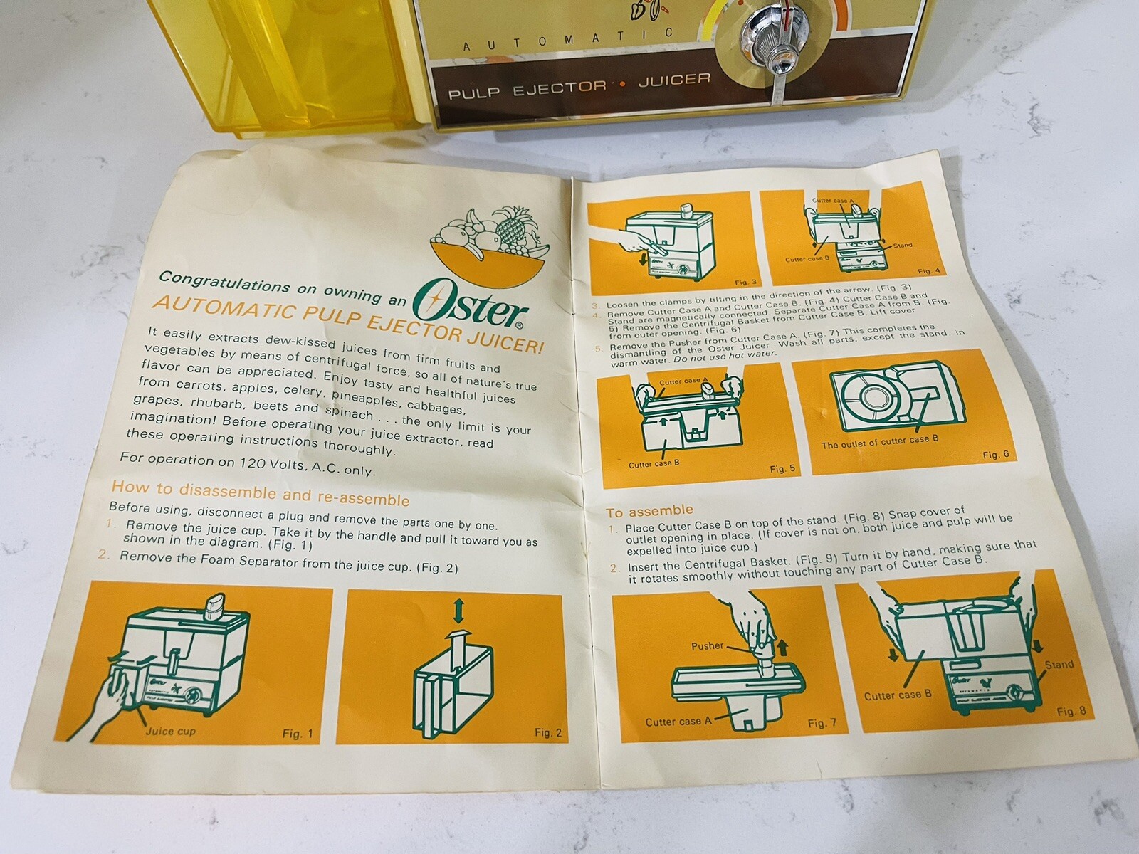 Vintage 70s Oster Model 362 Automatic Pulp Ejector Juicer Manual Cleaning Brush