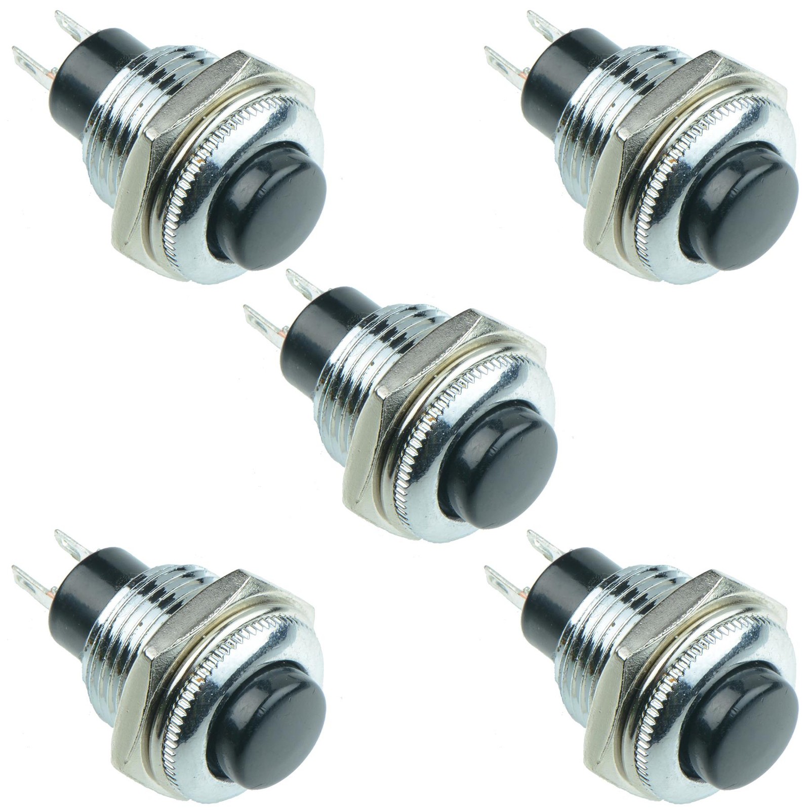 5 x Black Off-(On) Metal Round 12mm Momentary Push Button Switch 1.5A SPST