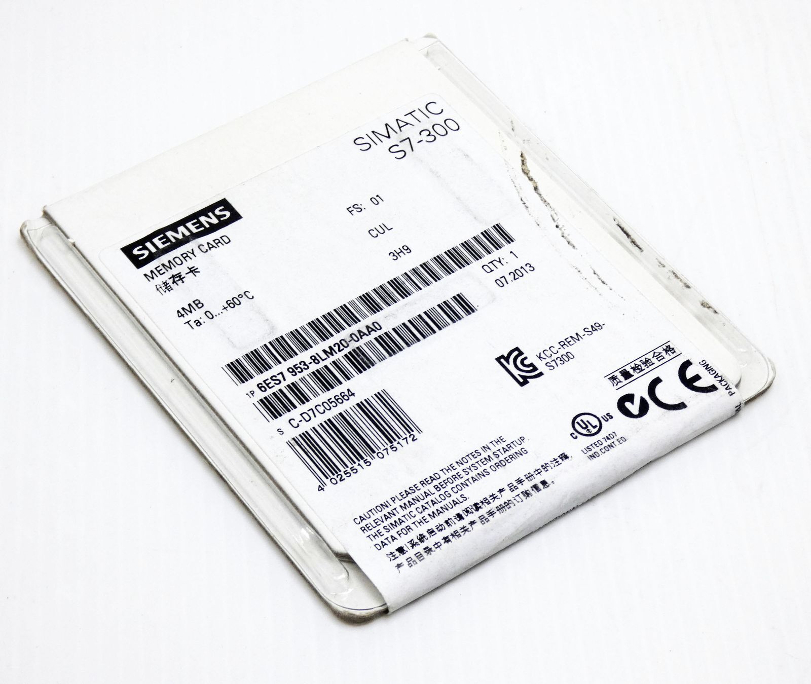 Siemens Simatic S7 6ES7 953-8LM20-0AA0 FS:01 4MB Memory Card -sealed-