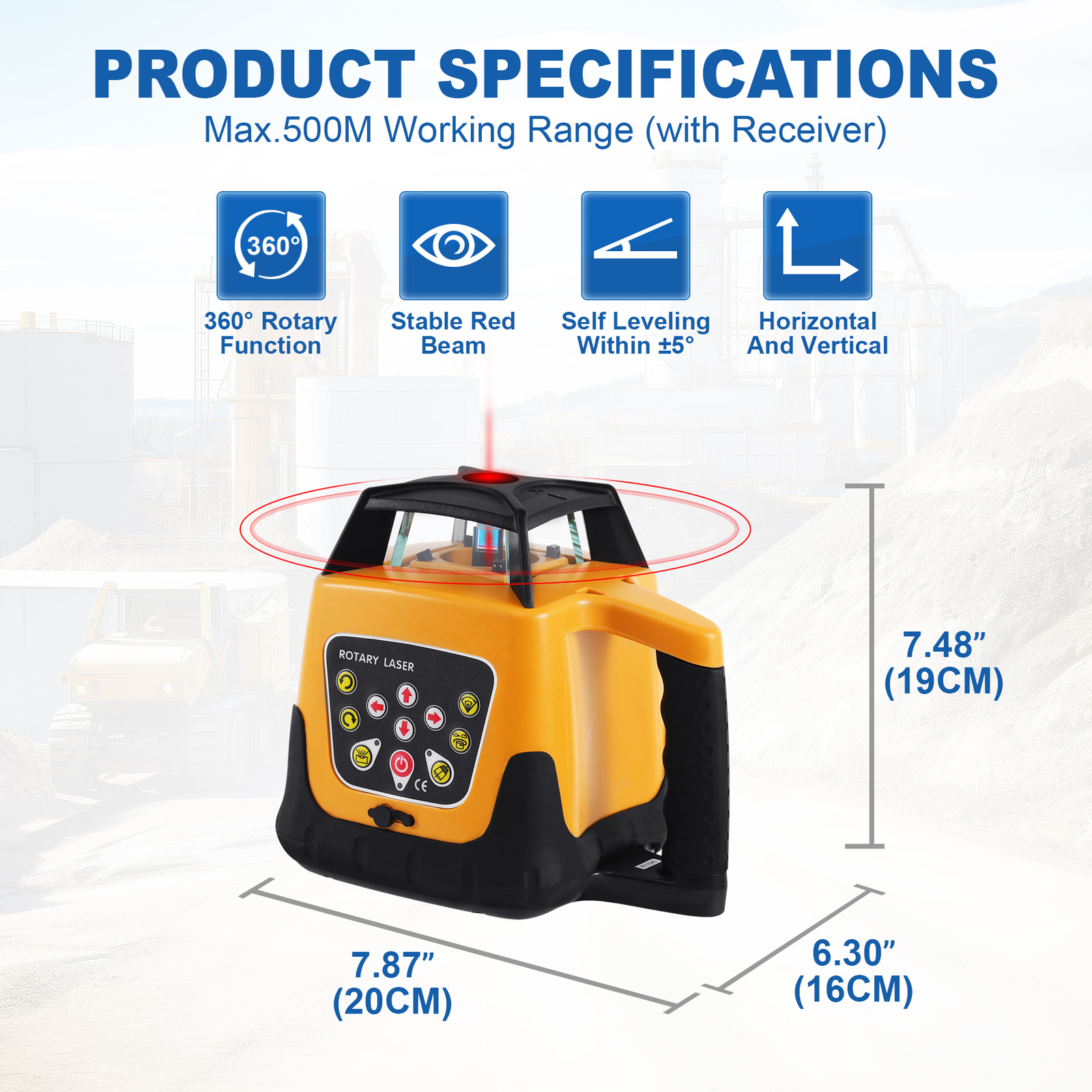 Self-Leveling 360° Rotary Rotating Red Laser Level Tool Kit Automatic 500m Range