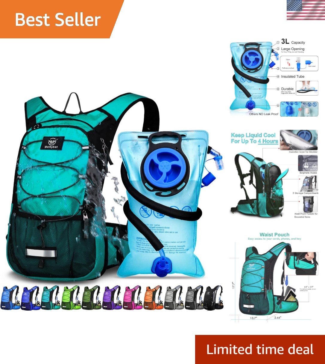 Insulated Hydration Backpack Pack with 3L BPA Free Leak Proof Water Bladder, ...