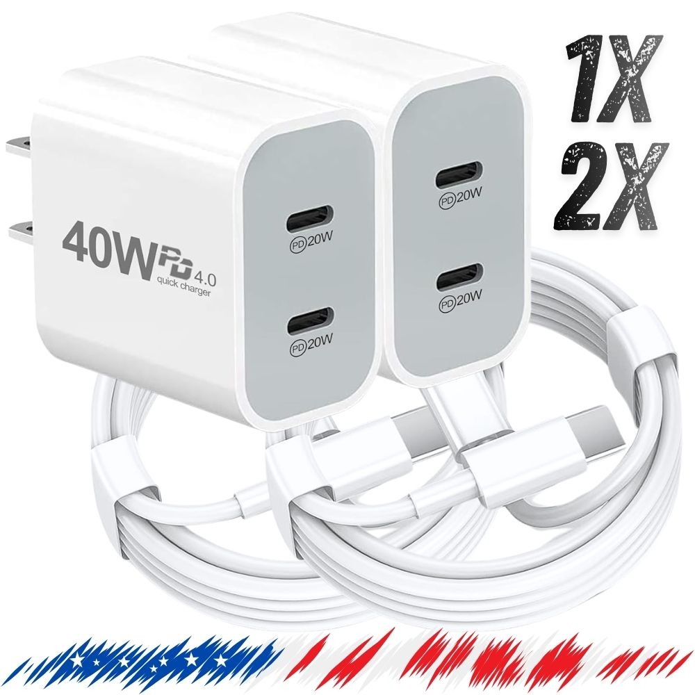PD 40W Fast Charger Block Type C Adapter For iPhone 15 16 17 Pro Max USB-C Cable