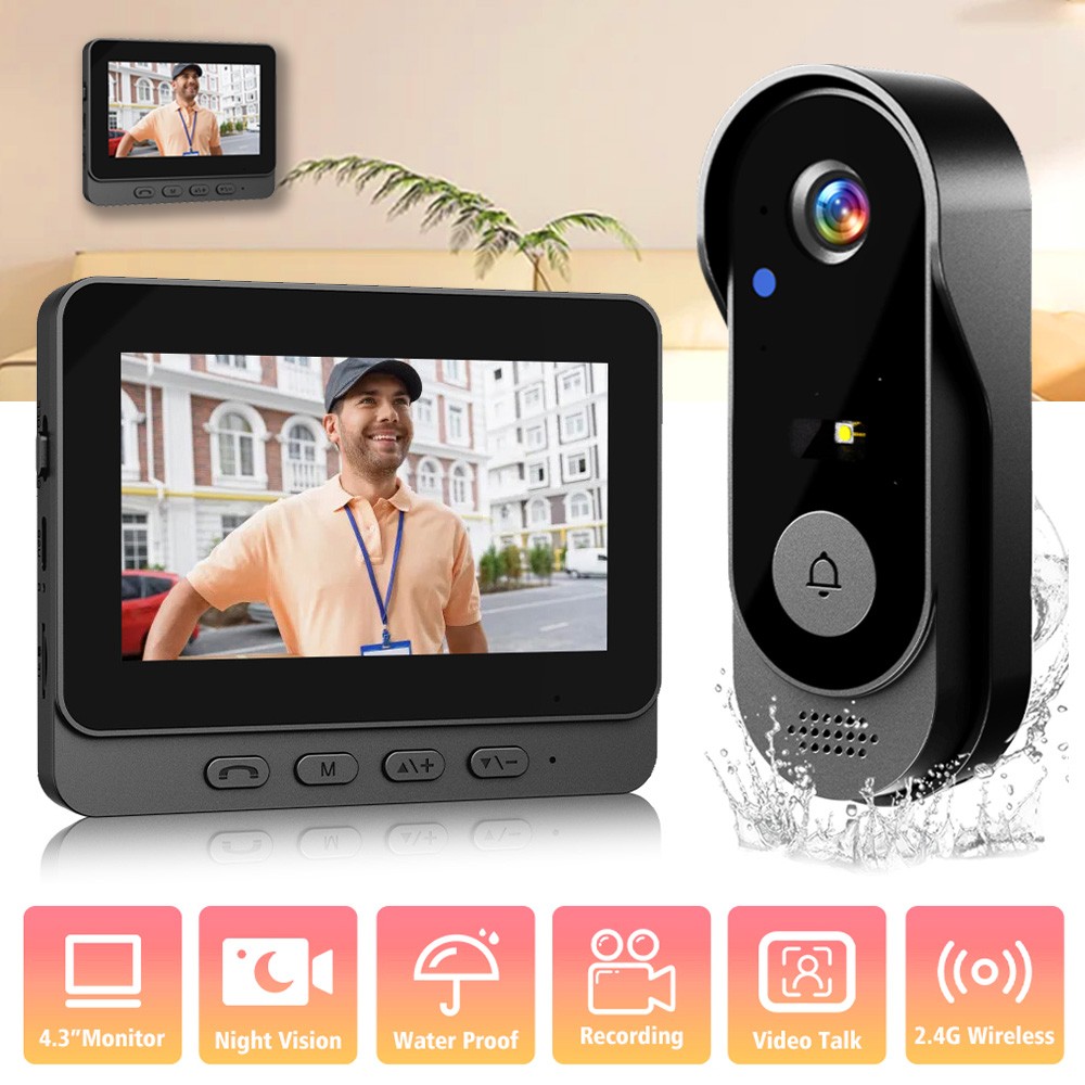 Timbre Con Camara Y Monitor Pantalla Para La Puerta De La Casa Vision Nocturna
