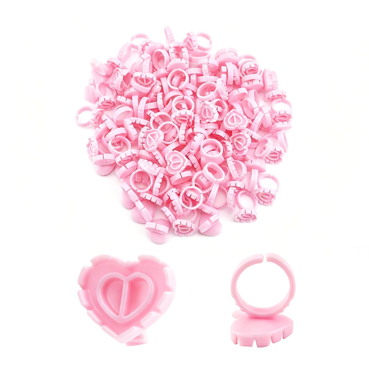 100 PCS Disposable Lash Glue Rings Heart Shape Plastic Rings Cups Lash Glue Hold