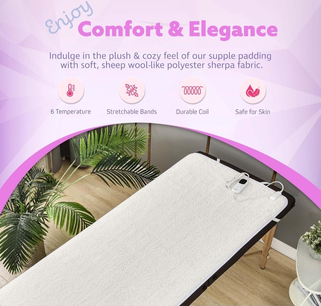Massage Table Bed Warmer Heating Pad w/6 Heat Settings & Digital Timer 71"X30"