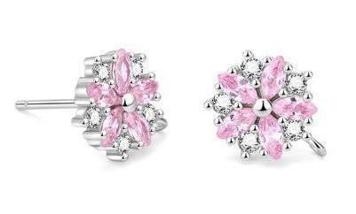 1Pair Sterling Silver Stud Earrings Component, CZ Flower Earrings Supply FESV13