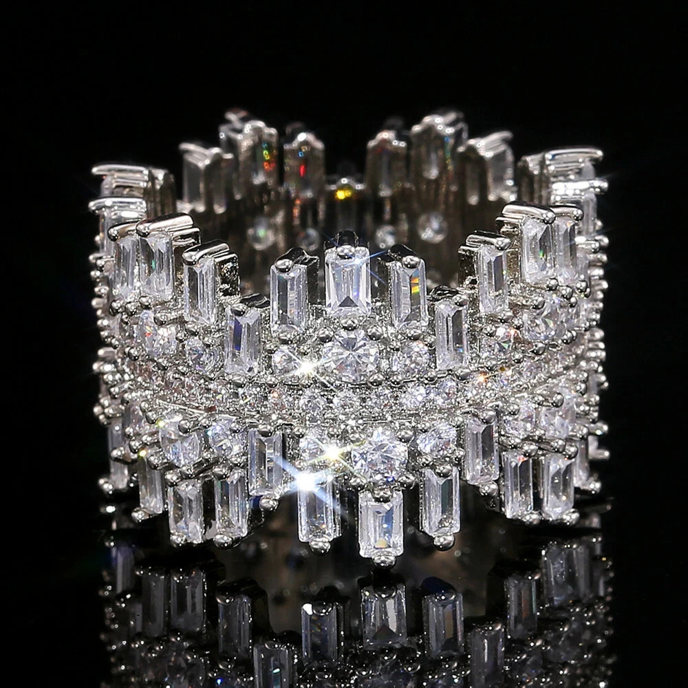 Sunshine Women Jewelry 925 Silver Ring Cubic Zircon Wedding Ring Sz 6-10