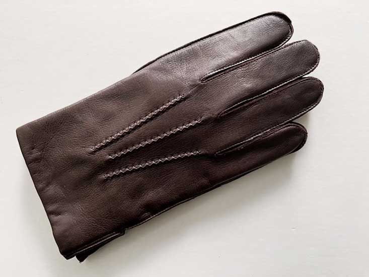 ARIS MEN'S BROWN LEATHER GLOVES, POLYESTER FLEECE LINING, INDIA, sz LG NWOT