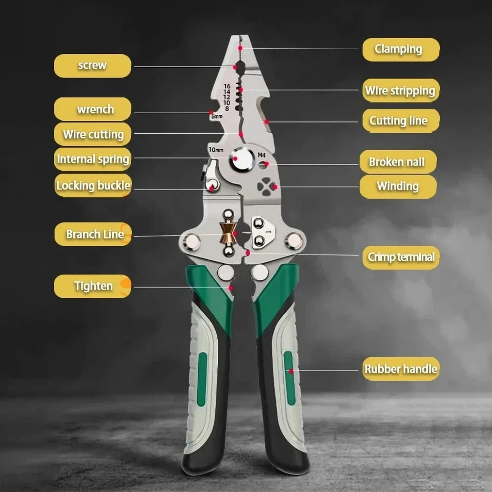 18-in-1 Foldable Wire Stripper Crimping Pliers Multi Function Electrician Tool