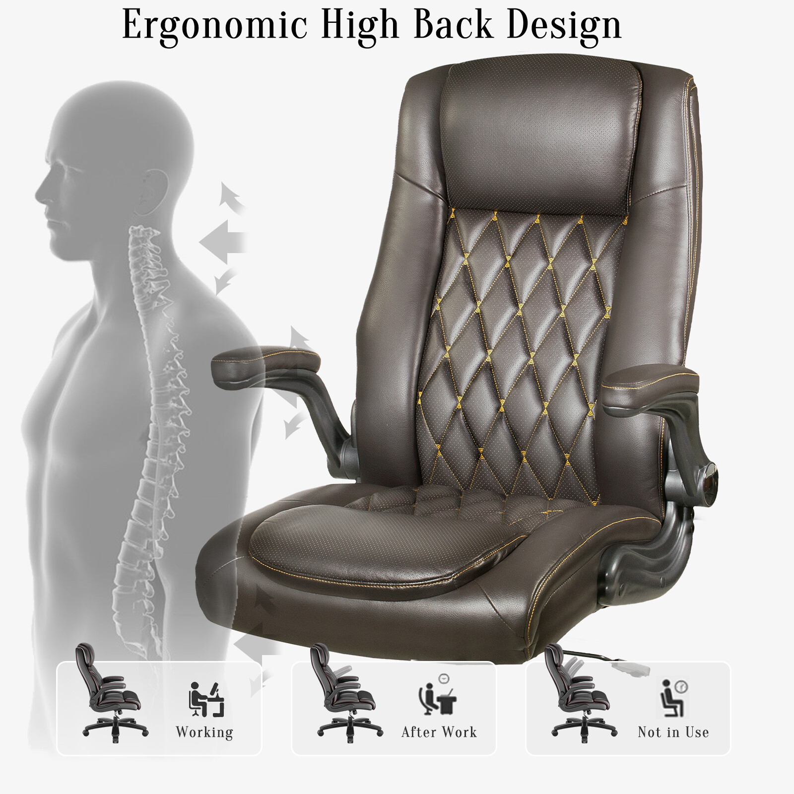 Executive PU Leather Office Chair High Back Computer Task Home Desk Chair