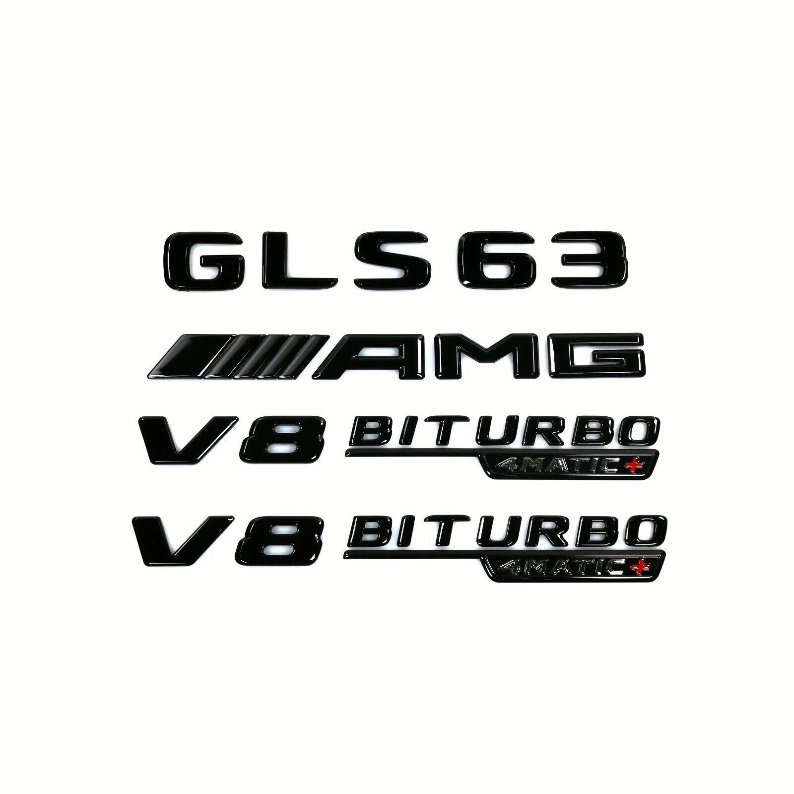 for Mercedes GLS GlossBlack Emblem GLS63+AMG+V8BITURBO4MATIC+x2 RearTrunk Badge
