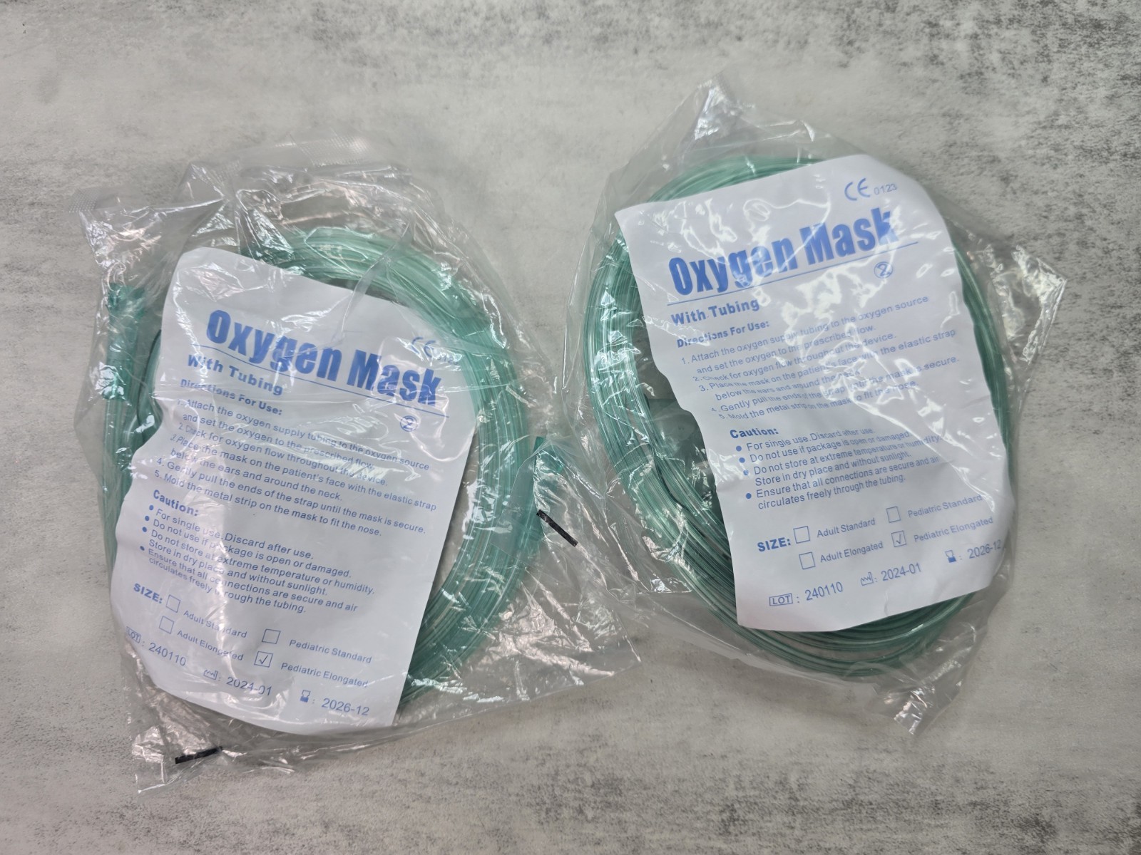 Lot 2 Basic Elongated Pediatric Oxygen Mask Small Volume Cup Tubing 240110