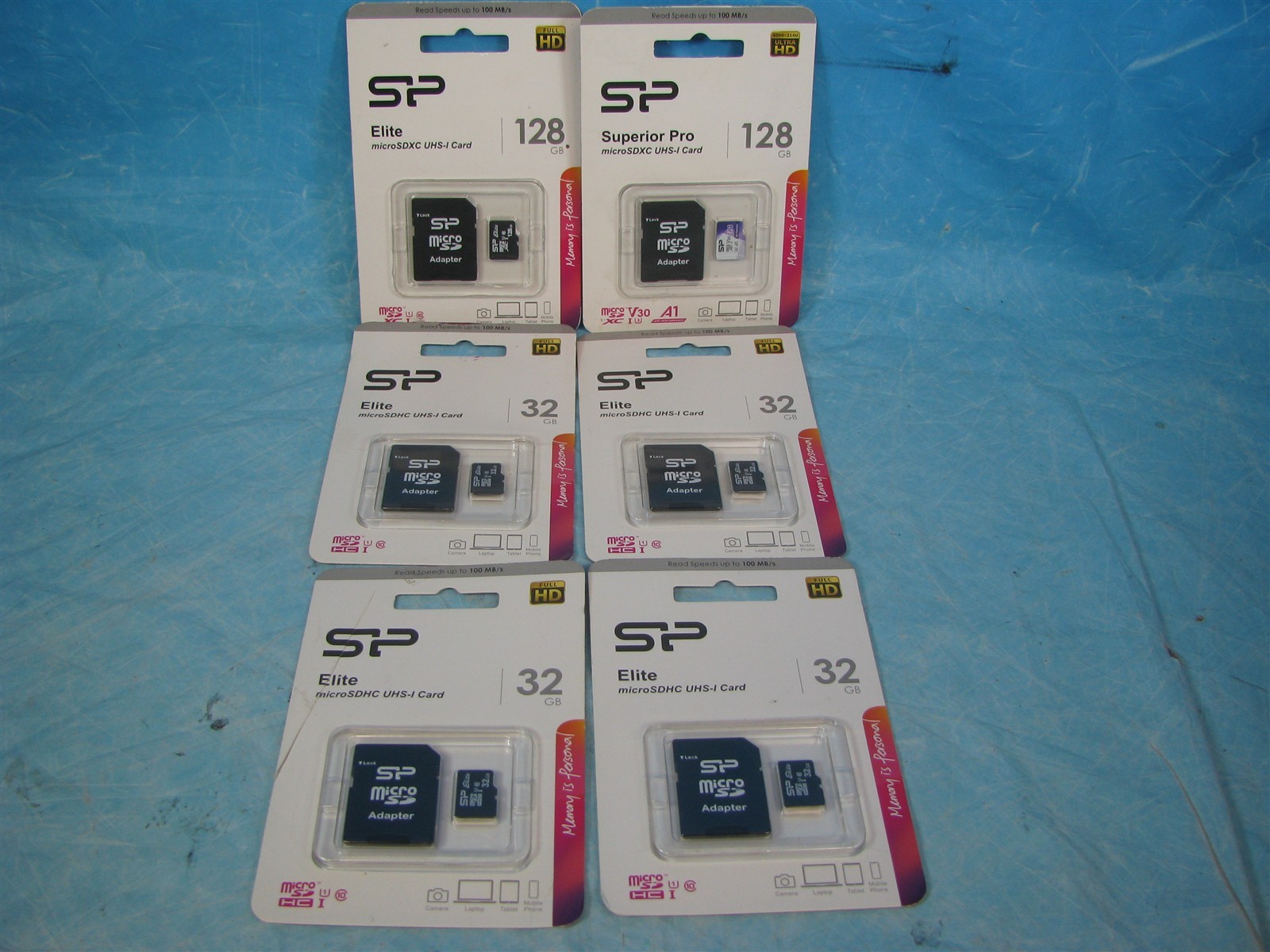 Lot of 8 SP Elite Micro SDHC Cards with Adapter - (4) 32GB (2) 128GB - NEW