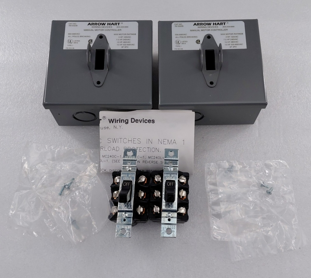 ( QTY : 2 ) Arrow Hart 7810GDB Manual Motor Controller 30A 600VAC
