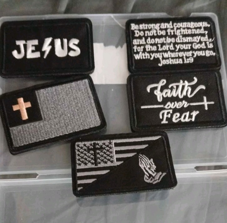Lot of 5 Religious Christian Tactical Morale Patches: Jesus, Faith Over Fear