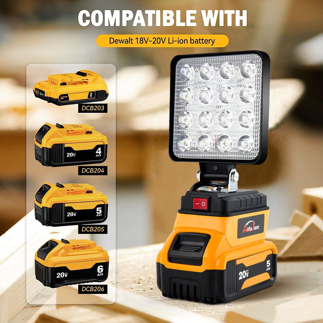 Cordless Led Work Light For Dewalt 20V Battery, Portable Flood Light Flashlight
