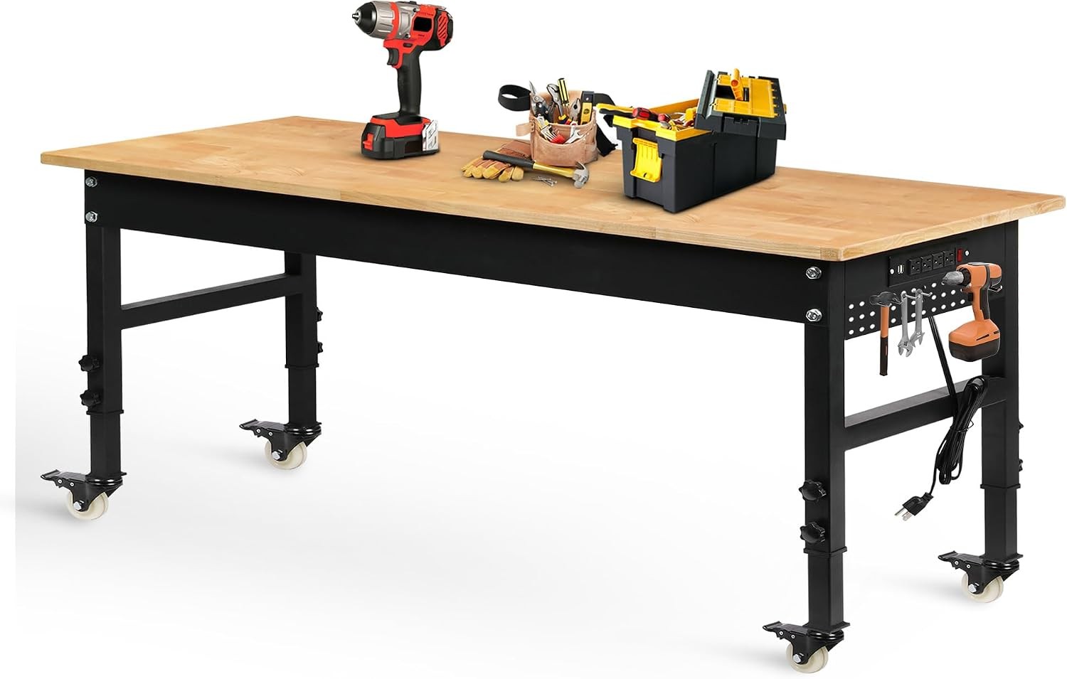 70" Adjustable Workbench on Wheels 2000 LBS Heavy Duty Work Table with Power