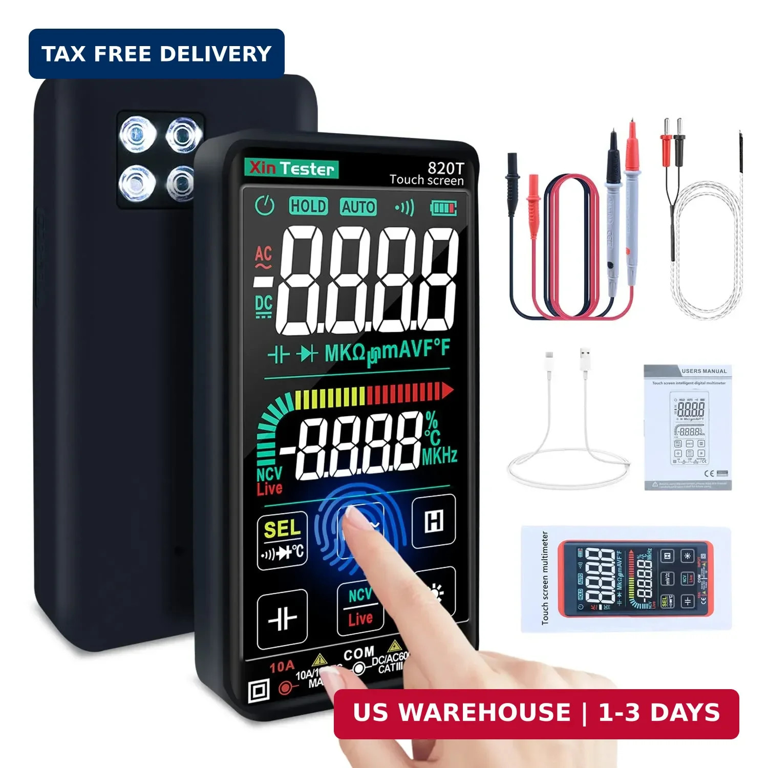 Xin Tester Digital Multimeter Smart Touch Screen Auto-Ranging 9999 Counts TRMS R