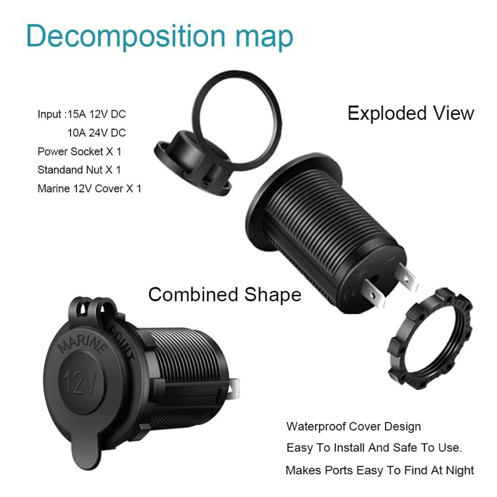 2x Car Motorcycle Boat Cigarette 12V Waterproof Lighter Socket Outlet Power Plug