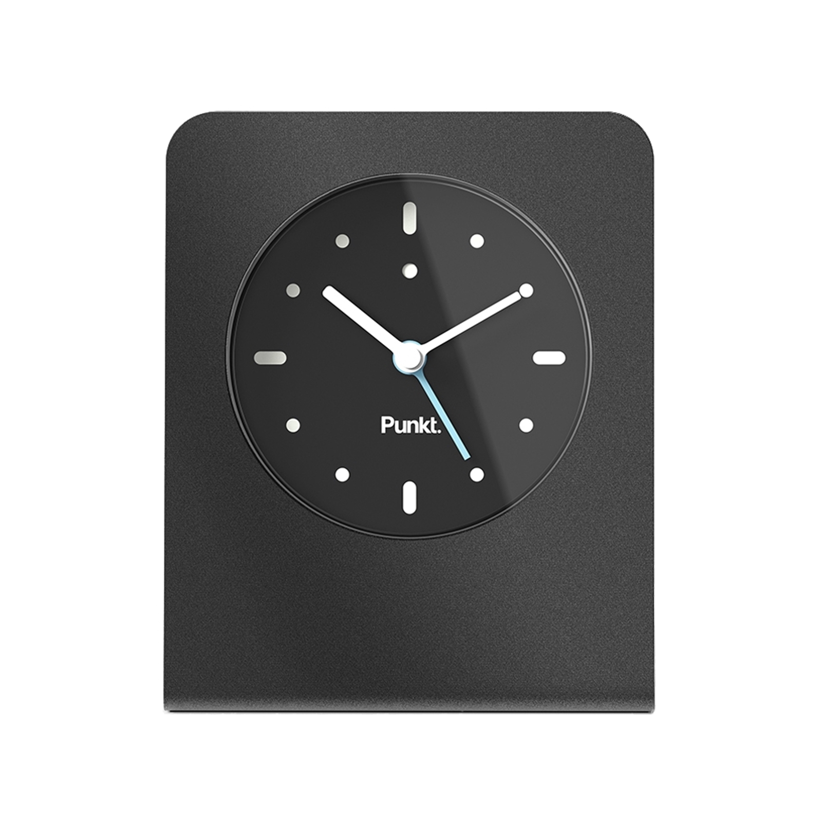 Punkt. AC02 Analog Table Clock, pale blue Alarm indicator, Anodized Black