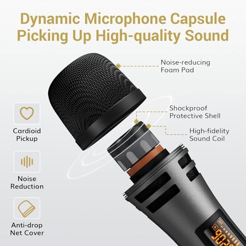 4 UHF Karaoke Microphones - 4 Microfonos - Grey - Wireless