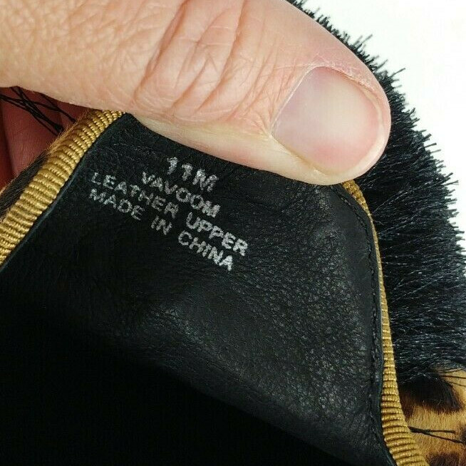 Yosi Samra Vavoom Tan Leopard Print Pom Pom Mules Calf Hair Size 8M 10M 11M
