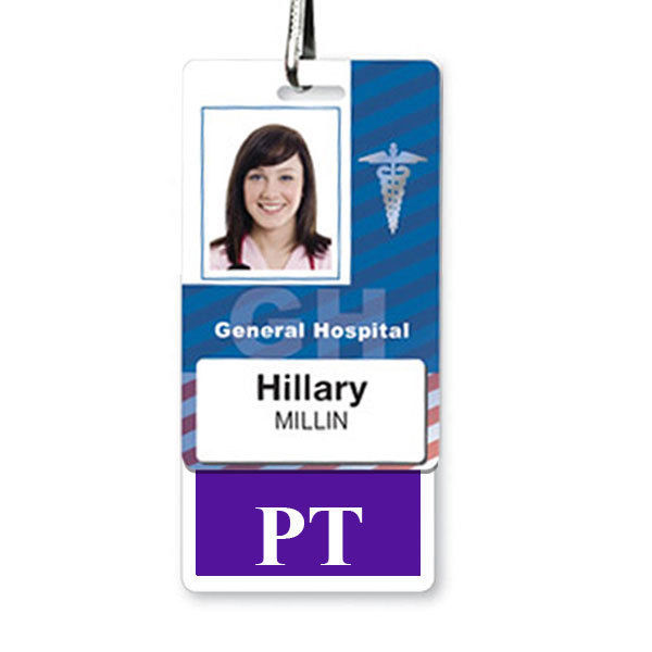 PT Vertical Badge Buddy with Purple Border - PT Physical Therapist ID Buddies