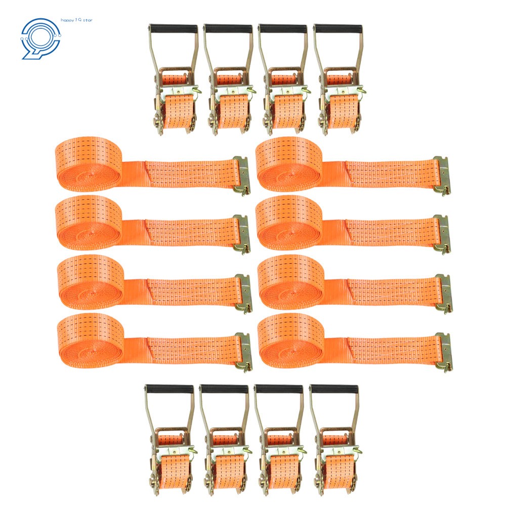 8 Set 2Inch x 15Feet Orange E-Track Ratchet 4000 lbs Polyester Heavy Duty Straps