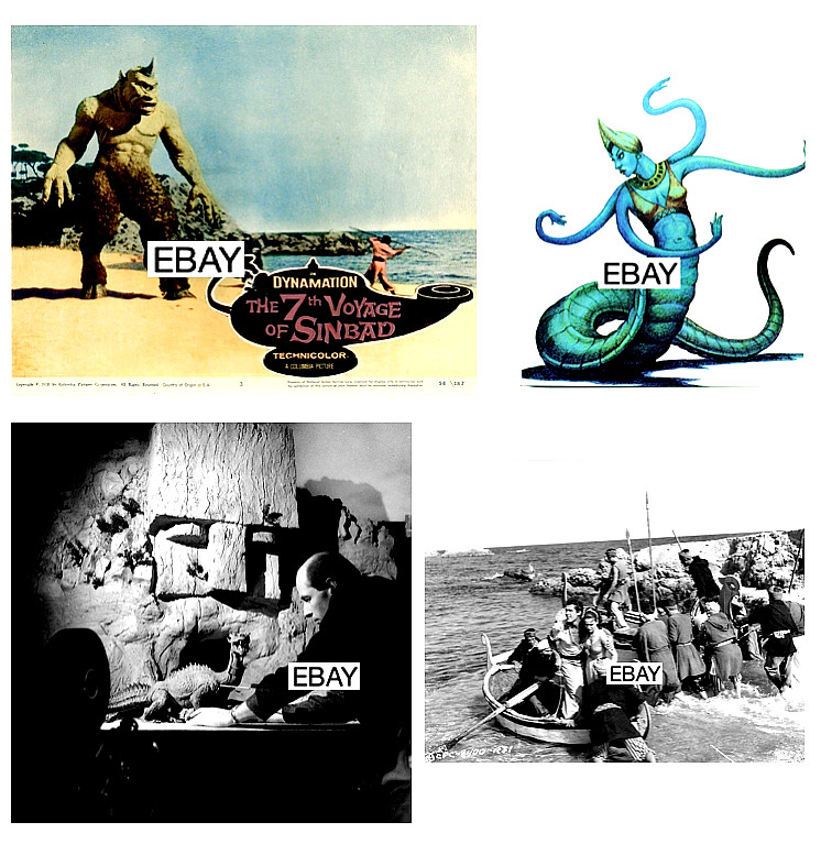 SALE: THE 7th VOYAGE OF SINBAD 1958 RAY HARRYHAUSEN MOVIE PHOTOS (4) CYCLOPS