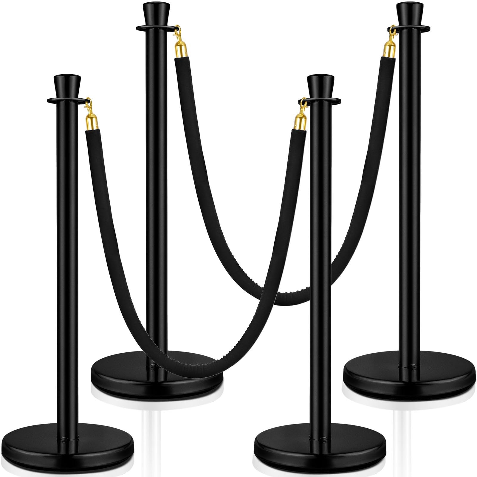 Wesiti 4 Pcs Stainless Steel Stanchion Post 2 Pcs 5 ft Velvet Rope Carpet Ropes
