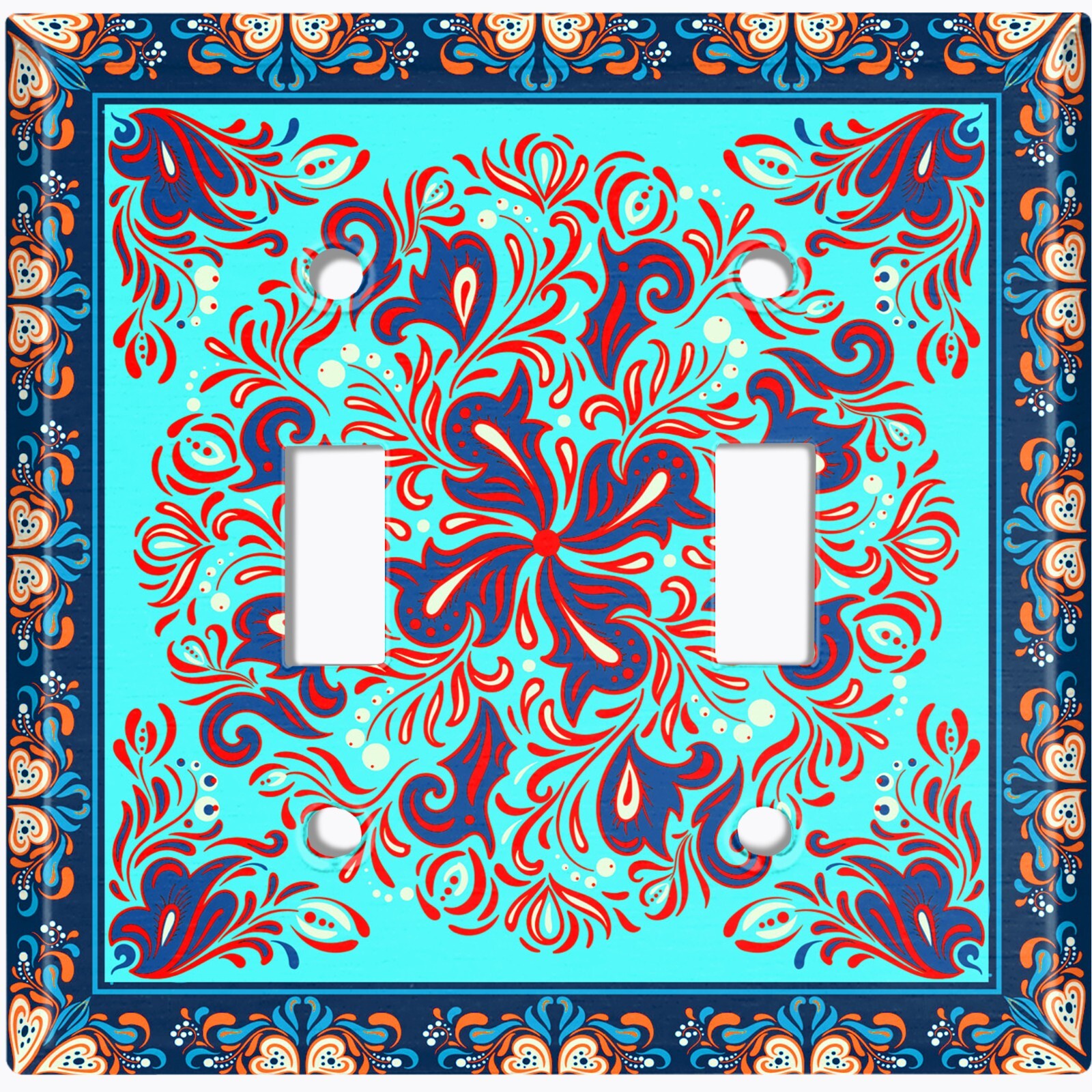 Metal Light Switch Cover Wall Plate Kitchen Colorful Teal Tile Pattern TIL035