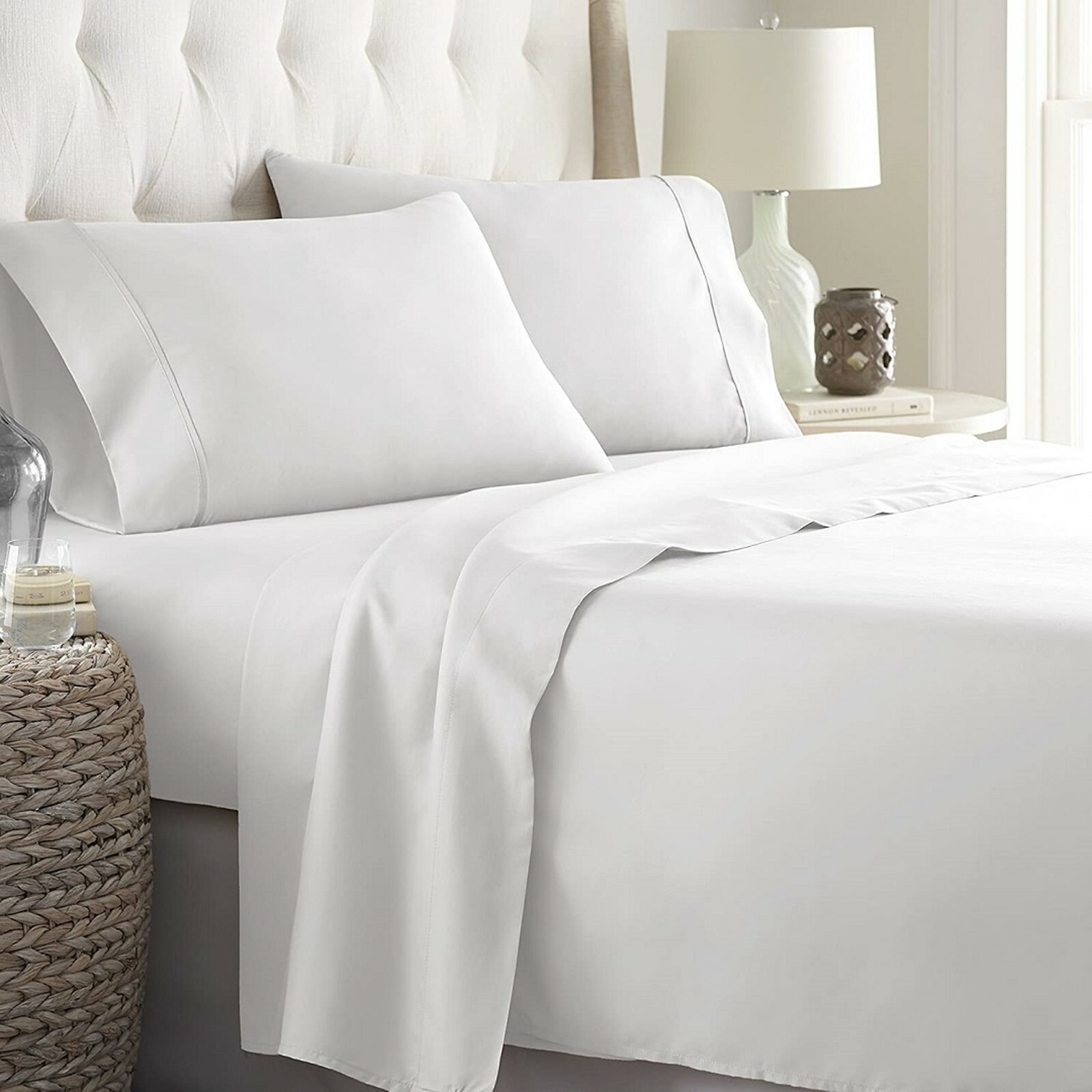 Premium 4 PCs Sheet Set 1000 Thread Count Egyptian Cotton Full Size White Solid